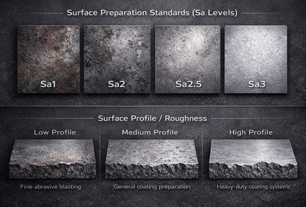 steel surface profile after abrasive blasting