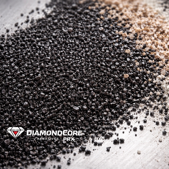 Black glossy copper slag abrasives close-up