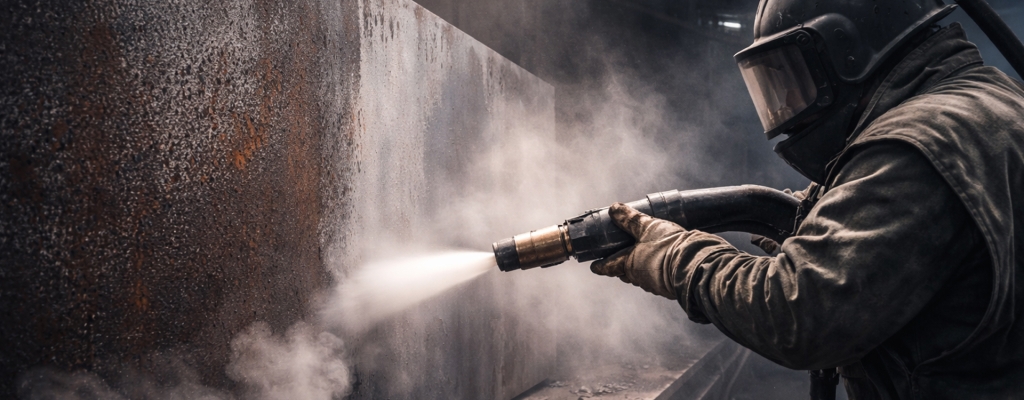 abrasive blasting surface preparation on steel structure